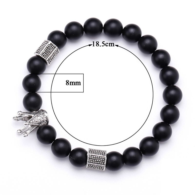 Charm-Armbänder Paar Schmuck Krone Frosted White Jade Glossy Black Stone Handmade Perlenarmband_voghion.com