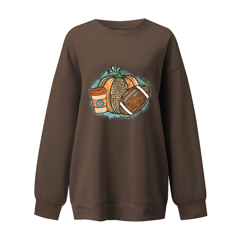 Christmas Women's clothing New velvet off-shoulder sweatshirt Thanksgiving pumpkin print off-shoulder round neck sweatshirt long-sleeved T-shirt_voghion.com