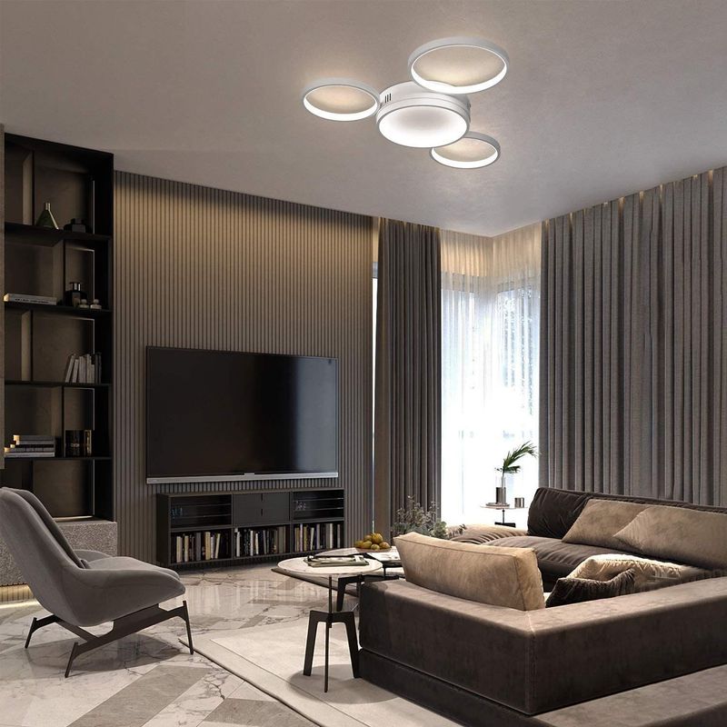Glitzerlife LED Deckenleuchte Dimmbar Deckenlampe Weiß - Schlafzimmerlampe Mit Fernbedienung 52W Moderne Wohnzimmerlampe Mit 4 Metall Ringe Design Für Esszimmer_voghion.com