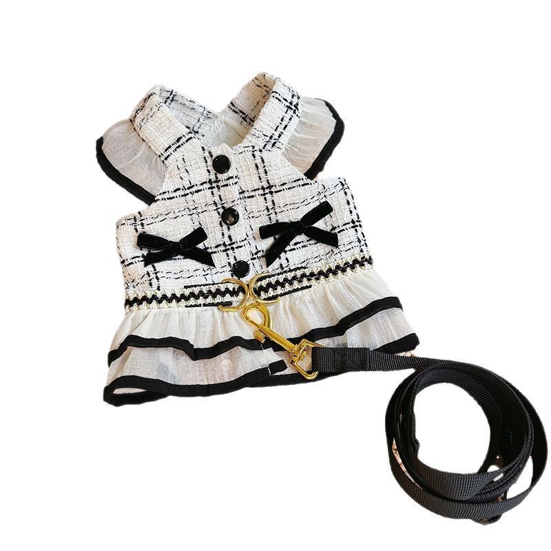 25 Frühling Sommer Neuer Stil Chanel-inspirierte Haustier Hund Katze Kleidung Geschirr Set mit Leine_voghion.com
