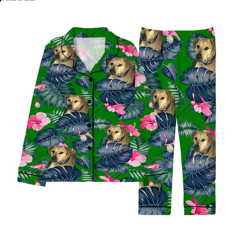 Pigiama stampato in 3D per primavera e autunno, casual, da coppia, con colletto rovesciato, per la casa, personalizzato Pod 250813_voghion.com
