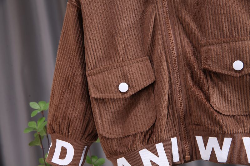 Boys' Corduroy Zip-Up Long Sleeve Two-Piece Outfit – Casual Spring & Autumn Set (80-120cm, Black/Beige/Brown)_voghion.com