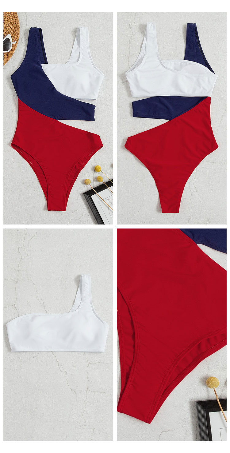 Women's Clothing Sexy Contrast Color One Piece Swimsuit Female Ins Style Conservative Bikini Hot Spring Swimming Suit_voghion.com