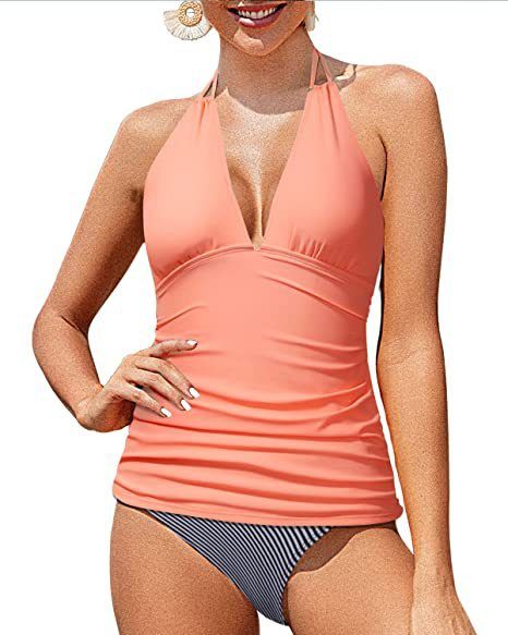 Abbigliamento da donna Costume da bagno due pezzi con scollo all'americana da donna Costume da bagno due pezzi con scollo a V Slip bikini Costume da bagno due pezzi contenitivo per la pancia_voghion.com