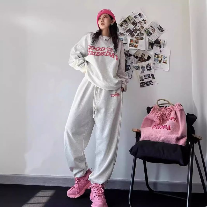 2025 New Korean Syle Casual Sporswear For Female Sudens, Spring And Auumn Loose Fashionable Sweashir Two-Piece_voghion.com