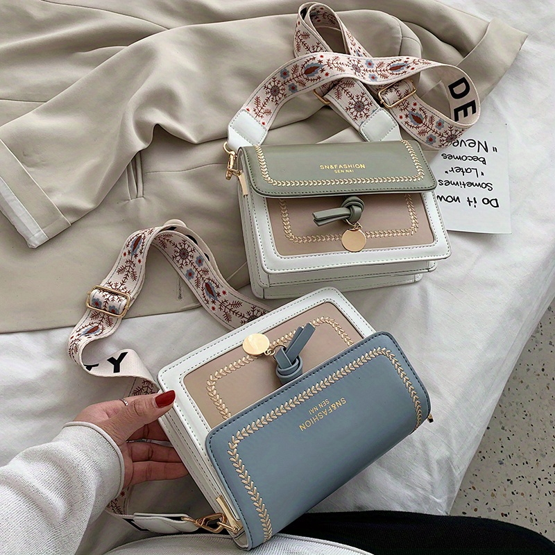 Borsa a tracolla con patta alla moda, borsa a tracolla con fibbia decorativa da donna con cinturino largo_voghion.com