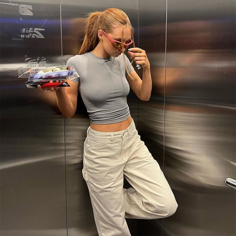 Naiste kevad- ja suveriided, ümara kaelusega lühikeste varrukatega T-särgid, kitsad, seksikad, lihtsad, ühevärvilised, kõik sobivad topid, naised_voghion.com