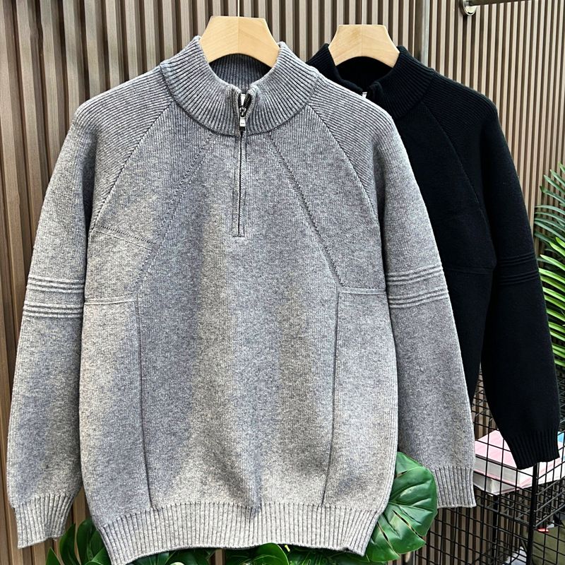 Pullover mit halbem Reißverschluss für Herren, vielseitiges Strickoberteil, Oberbekleidung für Herbst und Winter, halber Rollkragen, Business-Stil_voghion.com