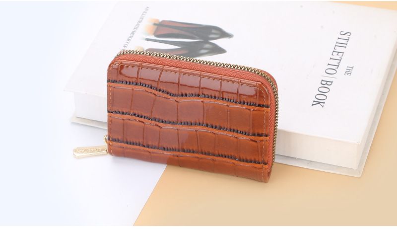 Baellerry Akkordeon-Kartenhalter Damen minimalistischer Krokodilmuster-Reißverschluss-Geldbörse 9 Kartenfächer neutraler Kartenhalter Brieftasche Großhandel_voghion.com
