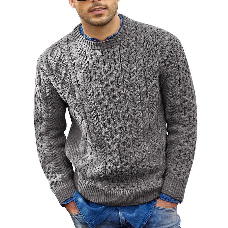 Maglione invernale da uomo in maglia a trecce rosa, vestibilità slim, caldo e casual, in acrilico_voghion.com