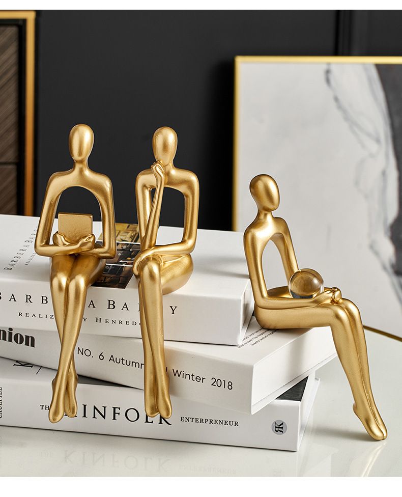 Decoração de estante de livros, decoração de nicho de luxo leve, figura abstrata, estante de livros, armário de vinho, presente de inauguração de casa_voghion.com