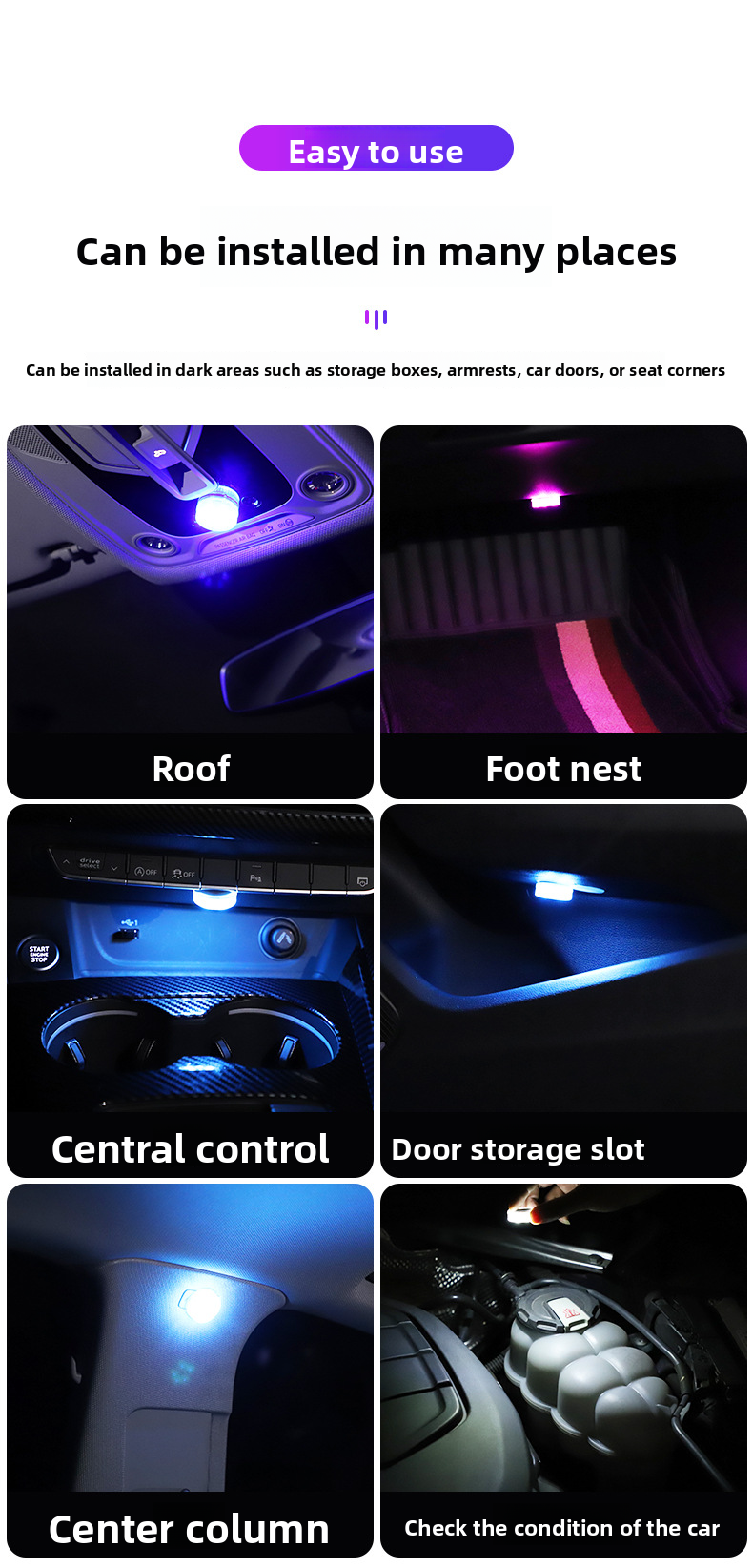 Décoration de toit de voiture, éclairage d'ambiance à LED avec capteur sans fil pour porte_voghion.com