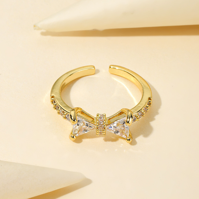 Inel cu arc din aur, metal placat cu cupru, inel deschis cu zircon incrustat cu aur real_voghion.com