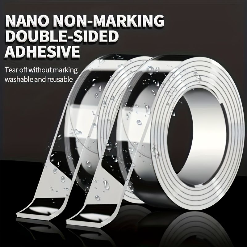3 rollen sterke dubbelzijdige tape, sterke kleefkracht, herbruikbaar, traceerbaar, multifunctioneel, verwijderbaar, wasbaar, transparante nanotape voor thuis, kantoor en auto._voghion.com