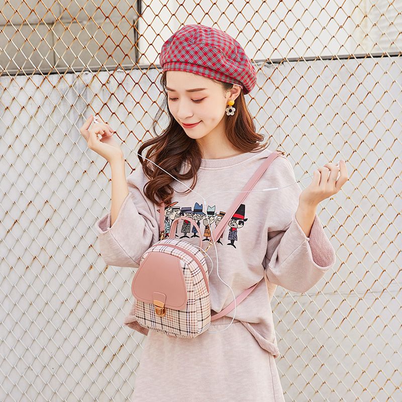 Women's Backpack 2024 New Plaid Color Matching Lock Cylinder Shoulder Bag For Women_voghion.com