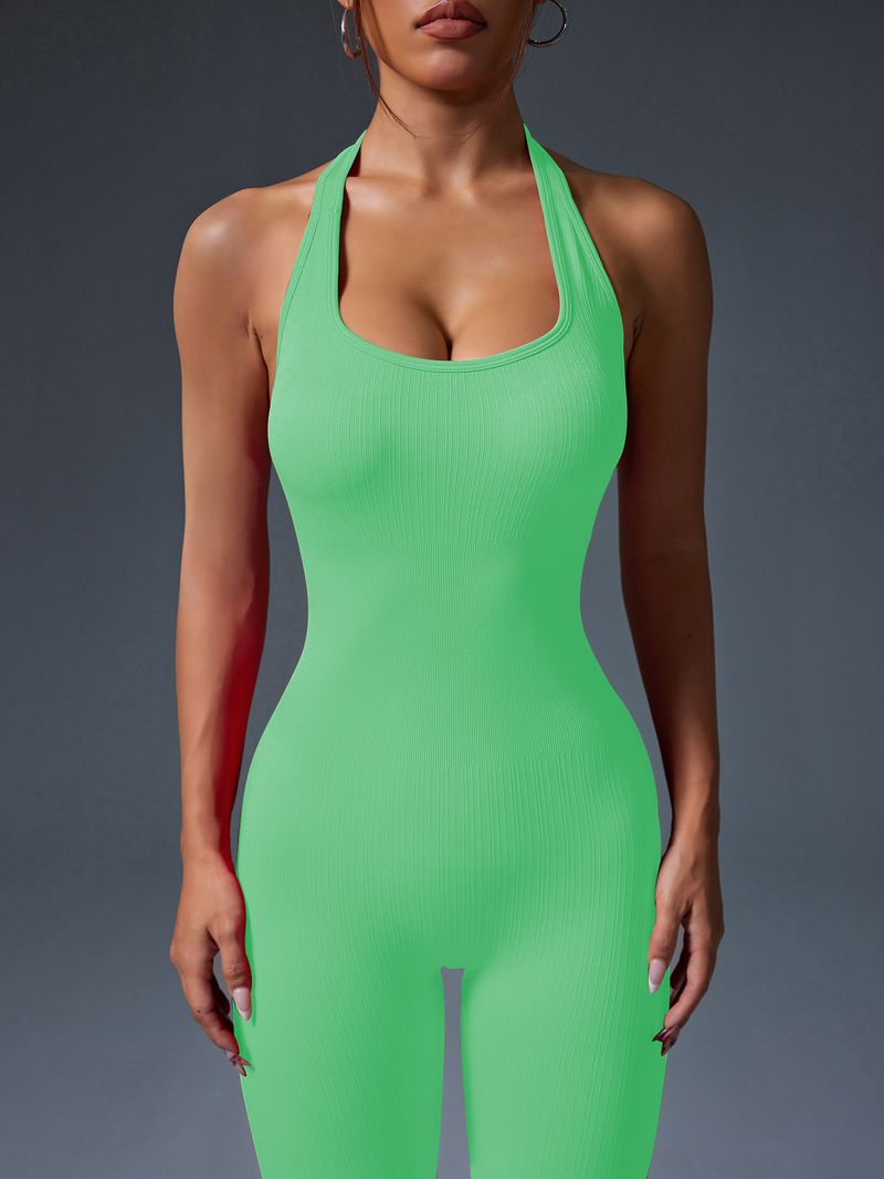 Vêtements pour femmes Combinaison dos nu à col licou pour femme, combinaison sexy moulante aux hanches, pêche, fitness, séchage rapide, mise en forme du corps, vêtements de yoga_voghion.com