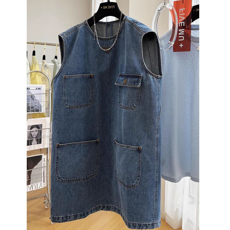 Abito in denim senza maniche coreano casual di alta qualità per le donne in estate, super bello, unico e meraviglioso._voghion.com