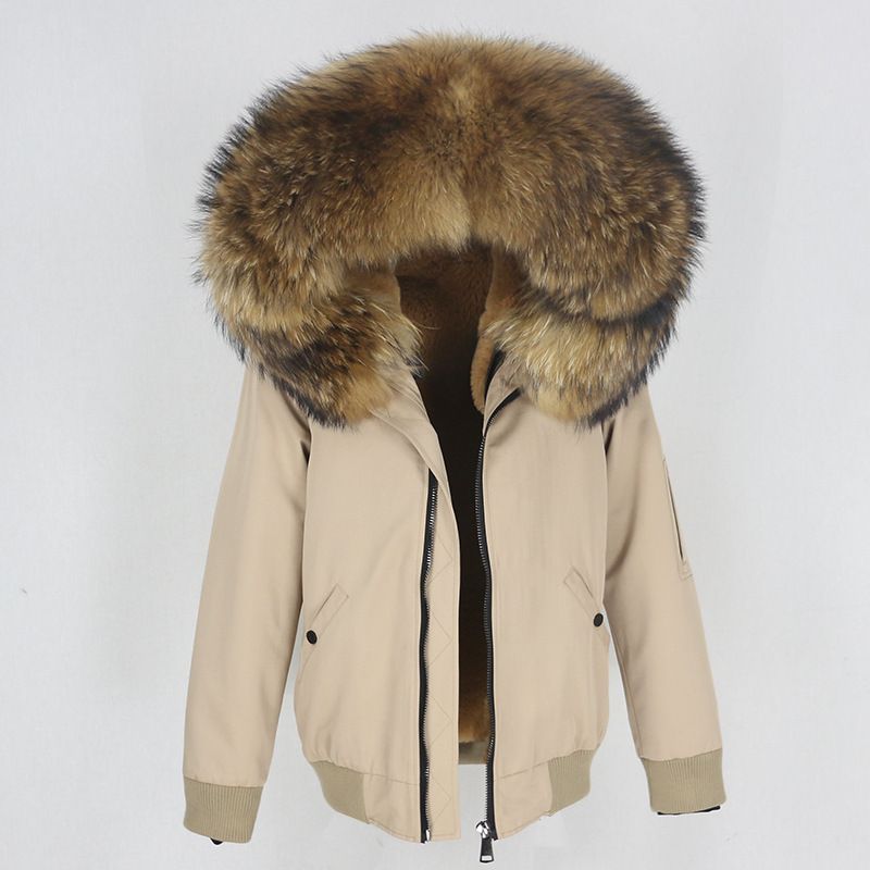 Abbigliamento donna nuovo parka con fodera in pelliccia artificiale ispessita, giacca con collo in pelliccia di volpe vera staccabile, cappotto di pelliccia_voghion.com
