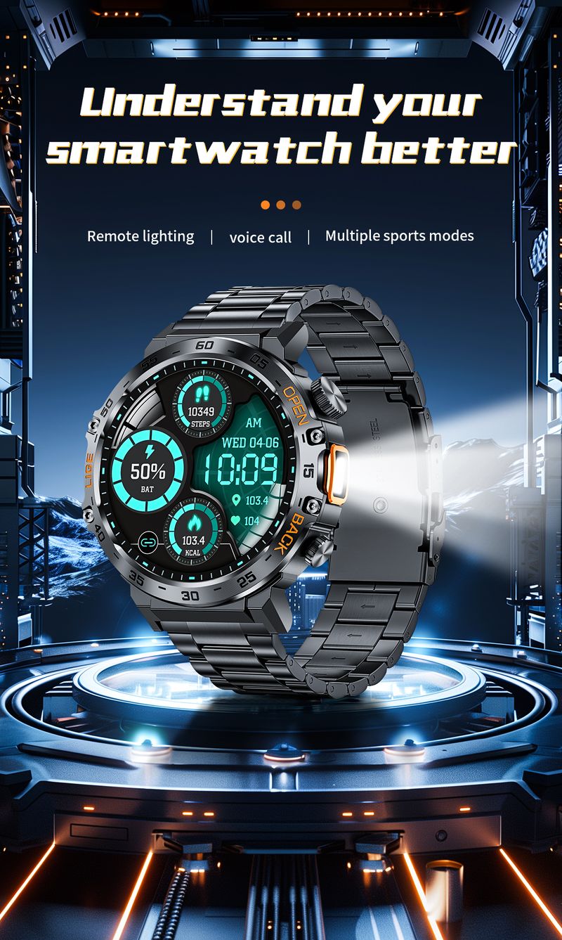 2025 LED Flashlight Smart Watch Military Watches SOS Bluetooth Call Waterproof Health Monitor Sport Smartwatch For_voghion.com