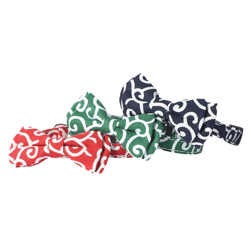 Cute Pet Companion New Product Tang Grass Color Kitten Bowknot Cat Collar Buckle Style With Bell_voghion.com