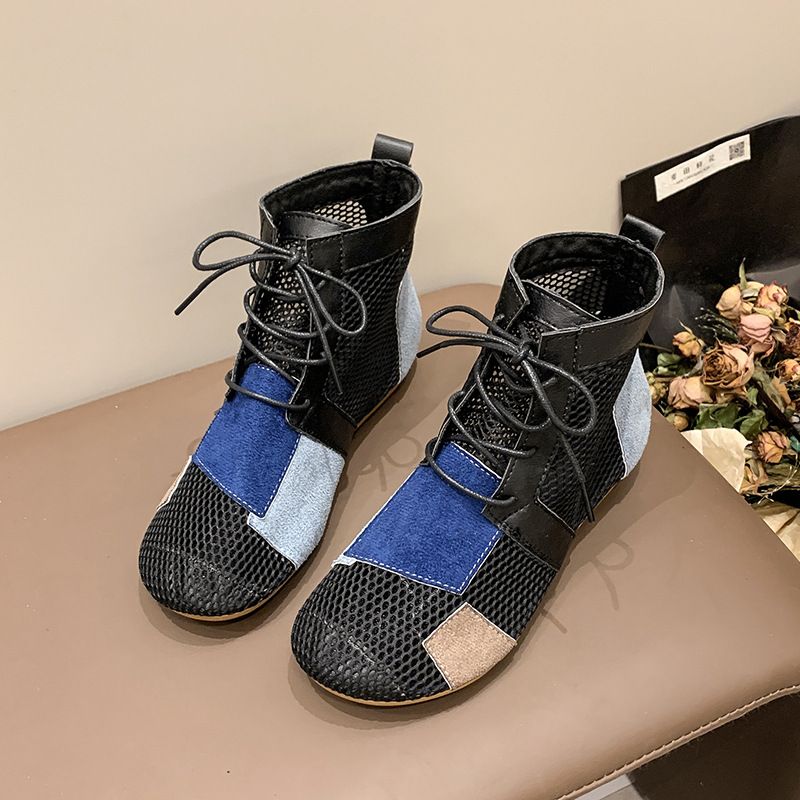 2025 New Short Tube Casual All Inclusive Cool Boots For Women, Fashionable Plus Size Splicing Breathable Mesh Round Toe_voghion.com
