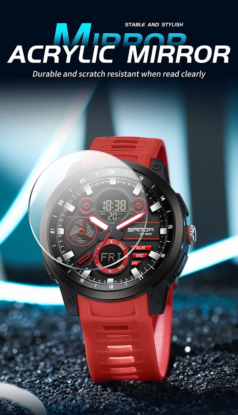 Men's Digital Analog Watch With Alarm, Timer, Dual Time, Waterproof 50m, LED Backlight, Sports & Casual Style Countdown, Dual Time_voghion.com