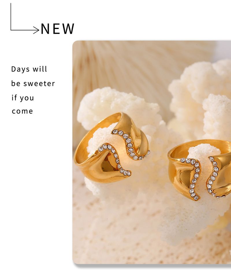 INS Wind Inlaid Diamond Irregular Open Ring Stainless Steel Neutral Cold Wind Non Adjustable Ring_voghion.com