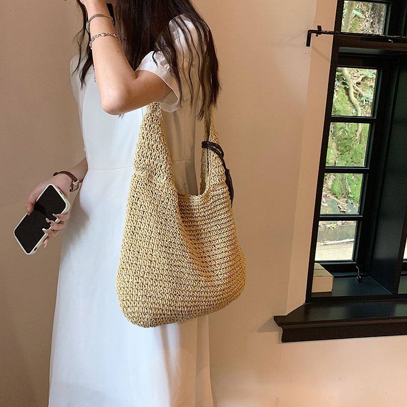Commuting Large Capacity Straw For Women 2025 New Forest Style Woven Beach Vacation Shoulder Bag_voghion.com