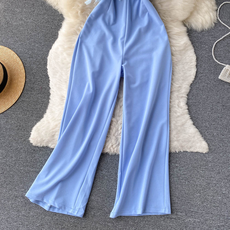 High-End-Nischen-Design, pelziger Overall mit Röhrenoberteil, Damen-Sommer-Neue, lockere, gerade Hose mit weitem Bein_voghion.com