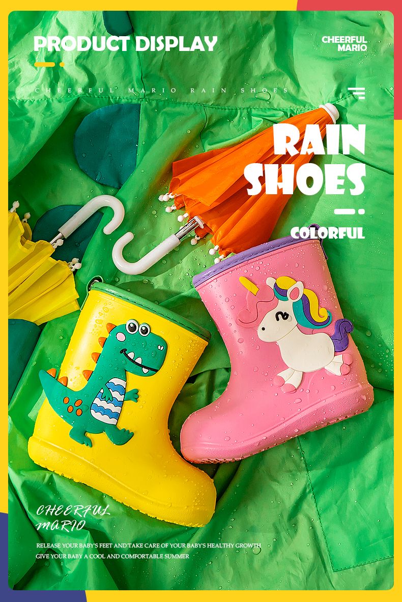 Botas infantis Bebê Meninos Menina EVA Antiderrapante Desenho Animado Dinossauro Chuva para Crianças Sapatos Impermeáveis Botas de Água menina_voghion.com
