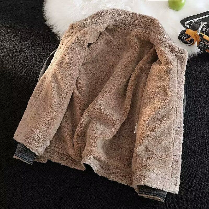 Herren-Winterjeansjacke – Verdickter High Street Fashion Loose Fit Freizeitmantel für Männer (Graues Fleecefutter, M-4XL)_voghion.com