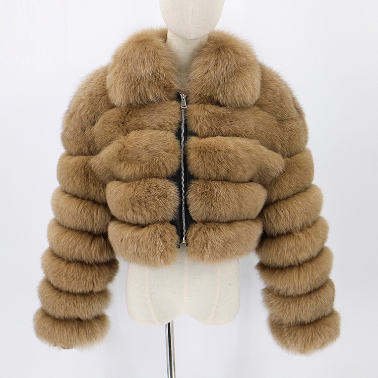 Casual White Black Fluffy Fall Winter Fox Fur Coat Women Short Jacket Long Sleeve Cropped Puffer Fur Jacket For Women Outwear_voghion.com