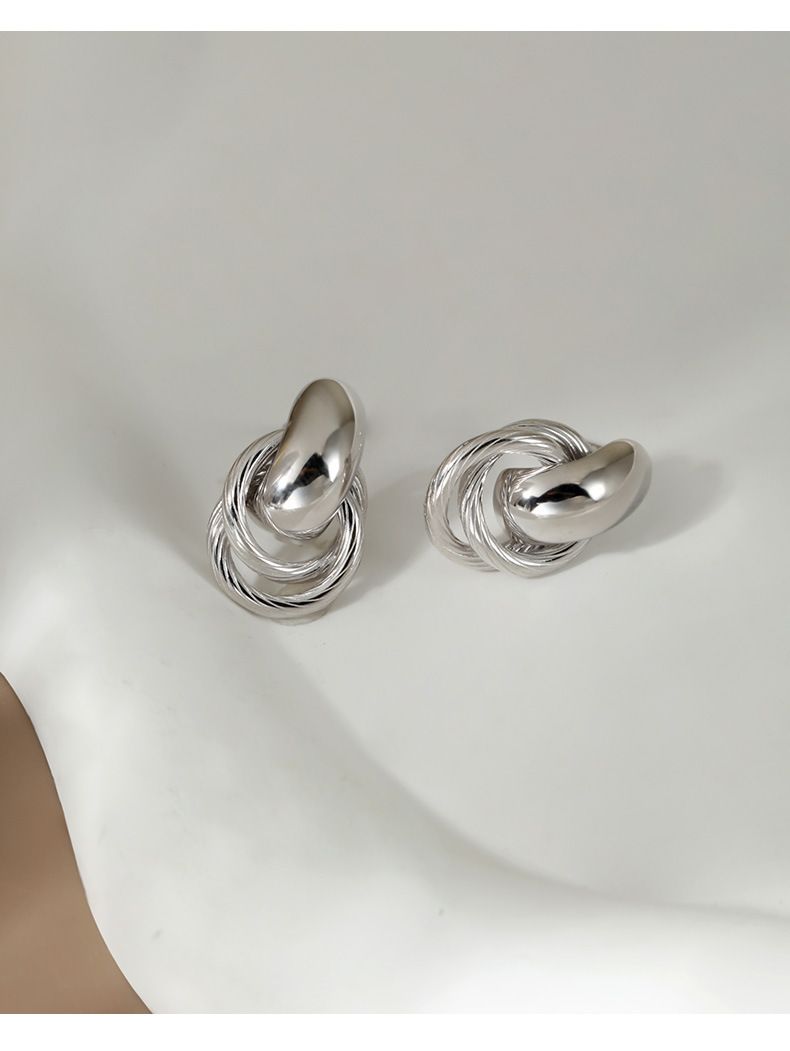 Orecchini a bottone in argento sterling con texture opaca, orecchini personalizzati semplici geometrici a cerchio, gioielli alla moda per donne coreane di alta qualità_voghion.com