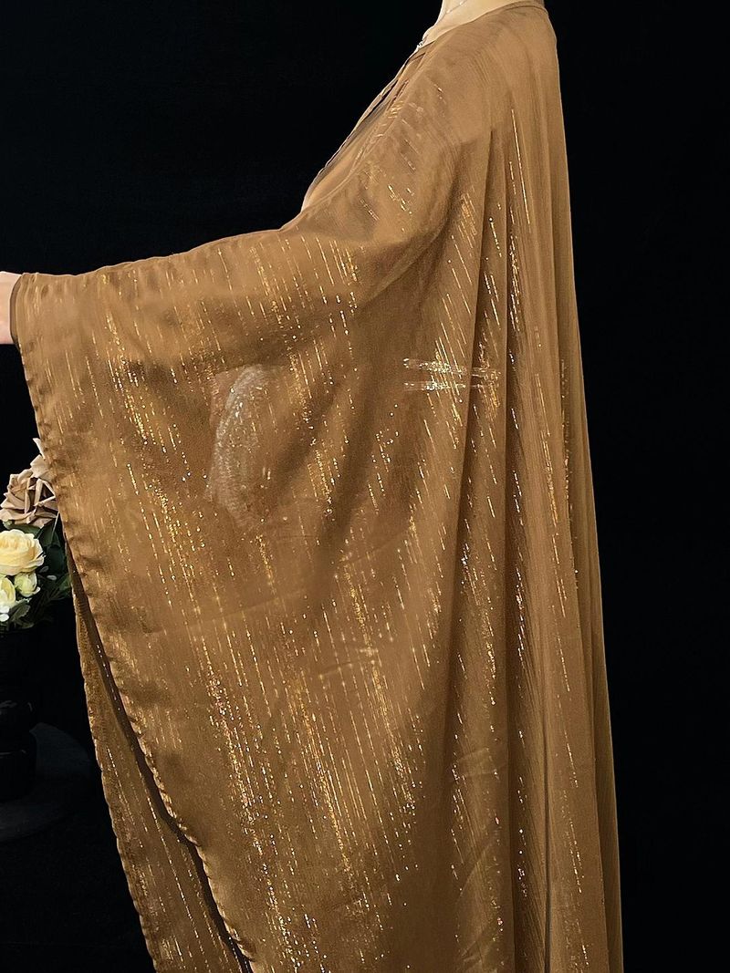 Ženska oblačila Ženska muslimanska oblačila Abaya Gold Nit obleka Svetleče zunanje krilo obleka Elegantna_voghion.com
