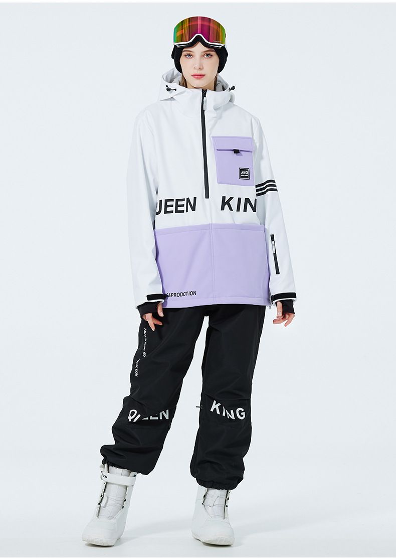 Set unisex da sci con cappuccio e pantaloni da neve e pioggia - Completo da snowboard impermeabile e antivento con blocchi di colore_voghion.com