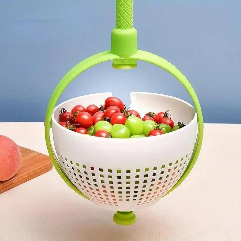 Rotating Drainage Basket Vegetable And Fruit Cleaning Basket Dehydration And Water Throwing Household Rotating Drainage Basket_voghion.com