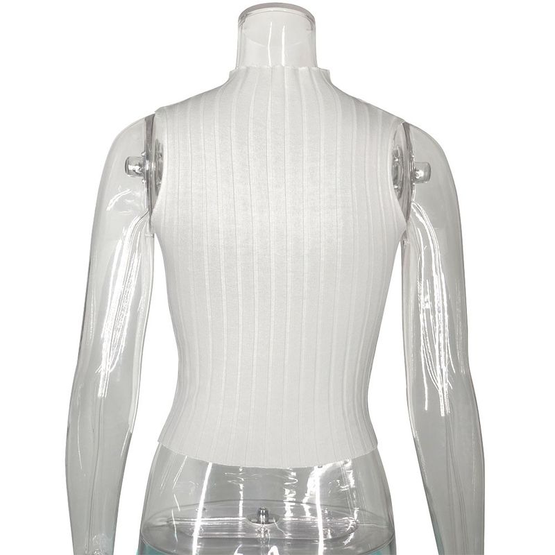 Canotta estiva da donna in maglia tinta unita, senza maniche, vestibilità attillata, con strisce sotto le ascelle_voghion.com