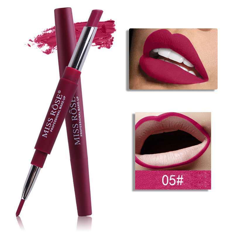 MISS ROSE Dual-Ended Lip Liner & Lipstick - Moisturizing, Long-Lasting & Non-Stick Cup - Hydrating For Autumn/Winter - Highly Pigmented, Smooth Glide_voghion.com