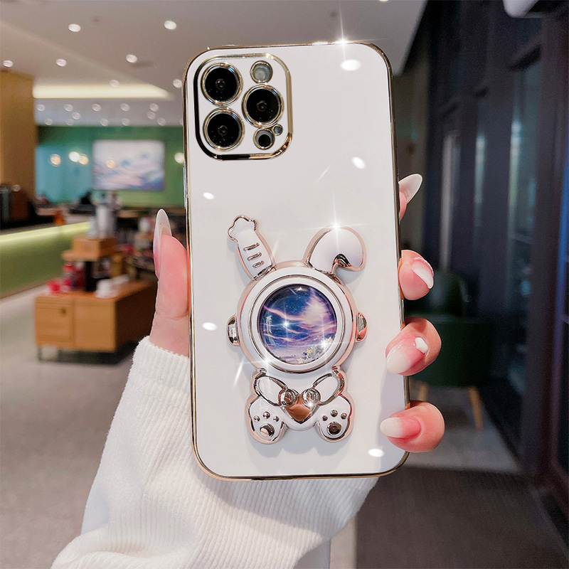 Custodia per placcatura con supporto per sabbie mobili Lucky Rabbit Love per iPhone 11 12 13 14 Pro Max Mini X Xr Xs Max 7 8 Plus Cover per staffa pieghevole carina_voghion.com