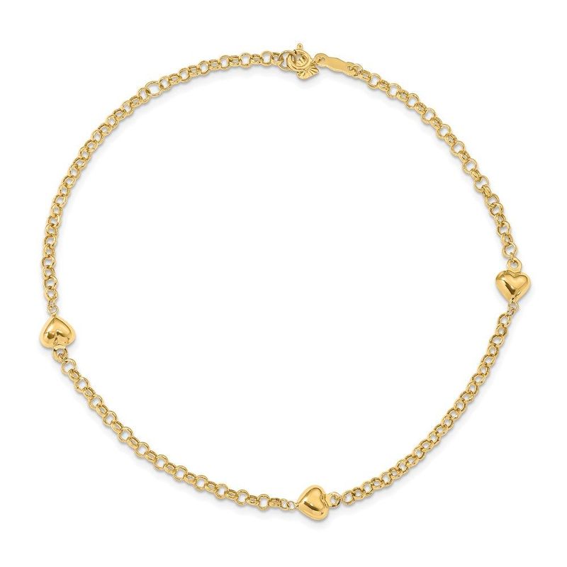 14k Puff Heart 10in Anklet_voghion.com