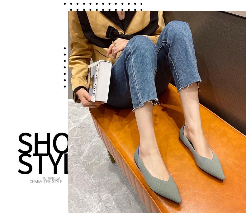Scarpe da donna con tacco basso, con punta volante, in maglia, con involtini di pollo, per il commercio estero transfrontaliero_voghion.com
