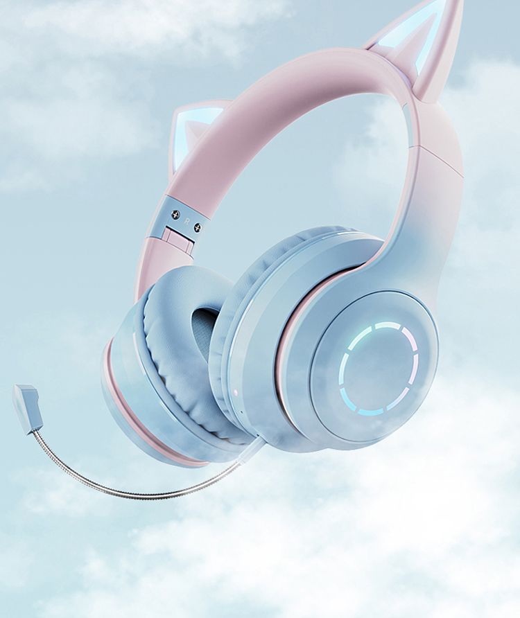 Fone de ouvido Bluetooth Cat Ear 5.1 original para meninas, redução de ruído, estéreo, suporte para microfone, sem pressionar_voghion.com