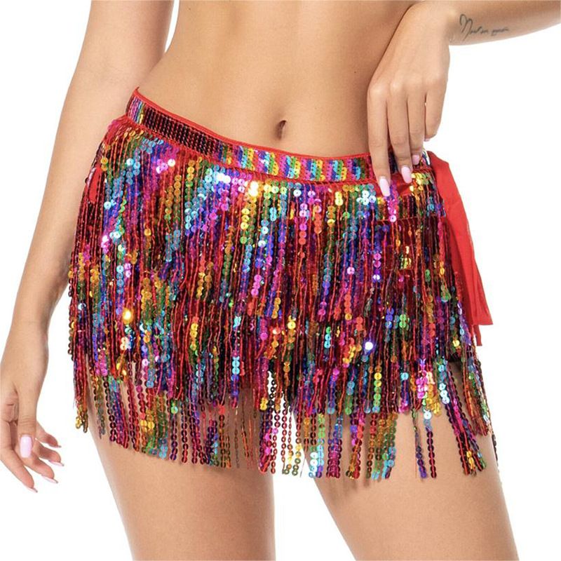 Halloween Belly Dance Four-Layer Tassel Chain Bohemian Hip Skirt New Waist Scarf Sequin Belt_voghion.com