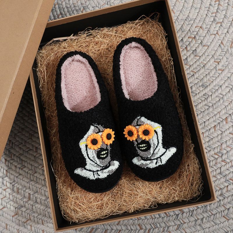 Halloween Weihnachten Nächte Horror Clown Bestickte Baumwolle Männer Frauen Herbst Winter Plaid Fell Hausschuhe_voghion.com