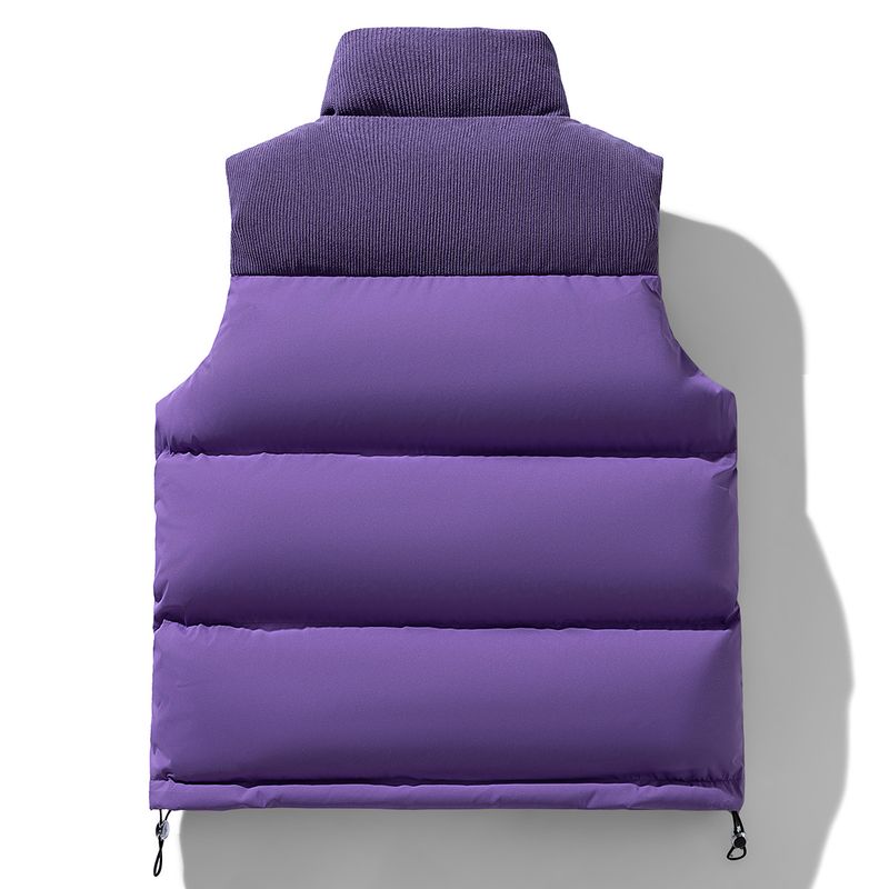 Men's Color-Block Sleeveless Vest, Thickened Warm Winter Waistcoat With Stand Collar & Double Breasted Design_voghion.com