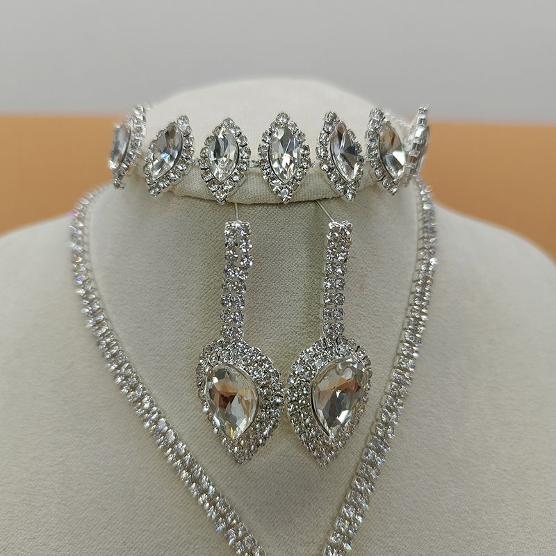 Set di gioielli da sposa - Collana con goccia di cristallo, orecchini e bracciale (argento sterling 925, design con nappe, collana da 45 cm)_voghion.com