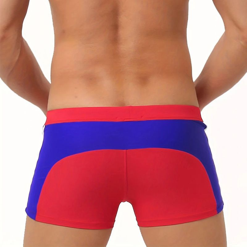 2024 Men's Clothing foreign trade new men's color-blocked zipper tether slim fit boxer shorts for swimming and beach manufacturers in stock_voghion.com