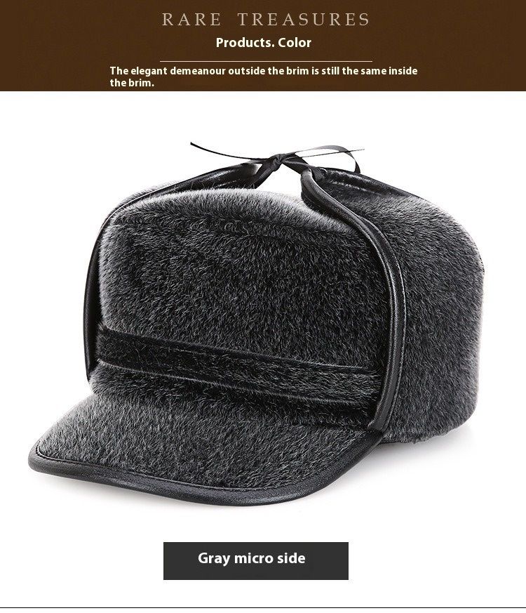 Men Middle-aged And Elderly Autumn And Winter Mink Fur Pilot Hat Warm Ear Protection Cold Proof Arctic Fleece Hat Gift For Elders_voghion.com