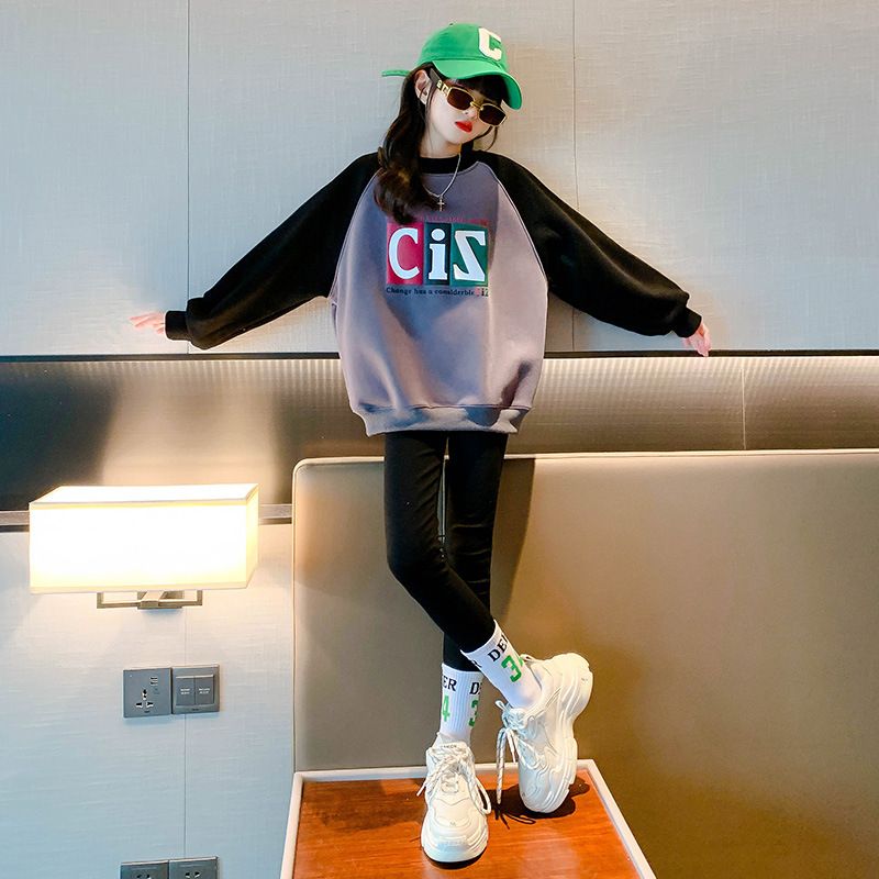 Felpa con cappuccio per bambine Autunno 2023 nuovo stile coreano stile occidentale abbigliamento primaverile base camicia Bambini di media e grande taglia_voghion.com