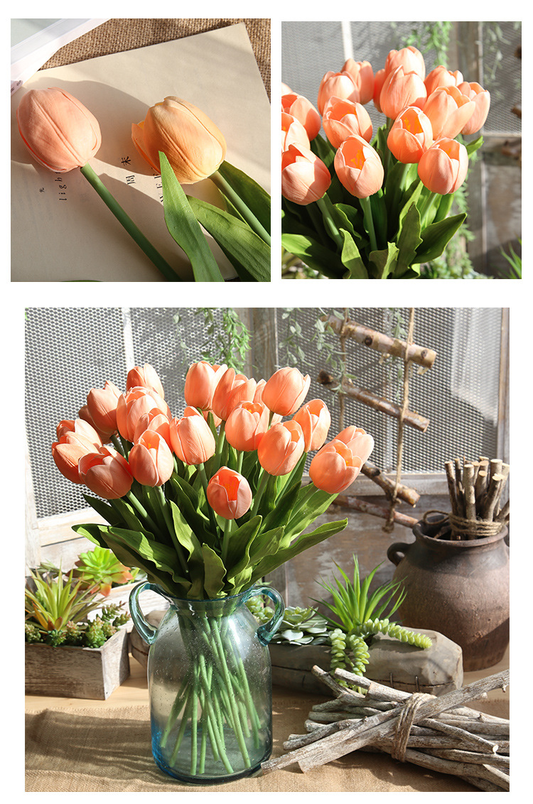 Fornitura transfrontaliera PU metà ramo tulipano fiore artificiale commercio estero AliExpress fiore artificiale matrimonio all'ingrosso MW08082_voghion.com